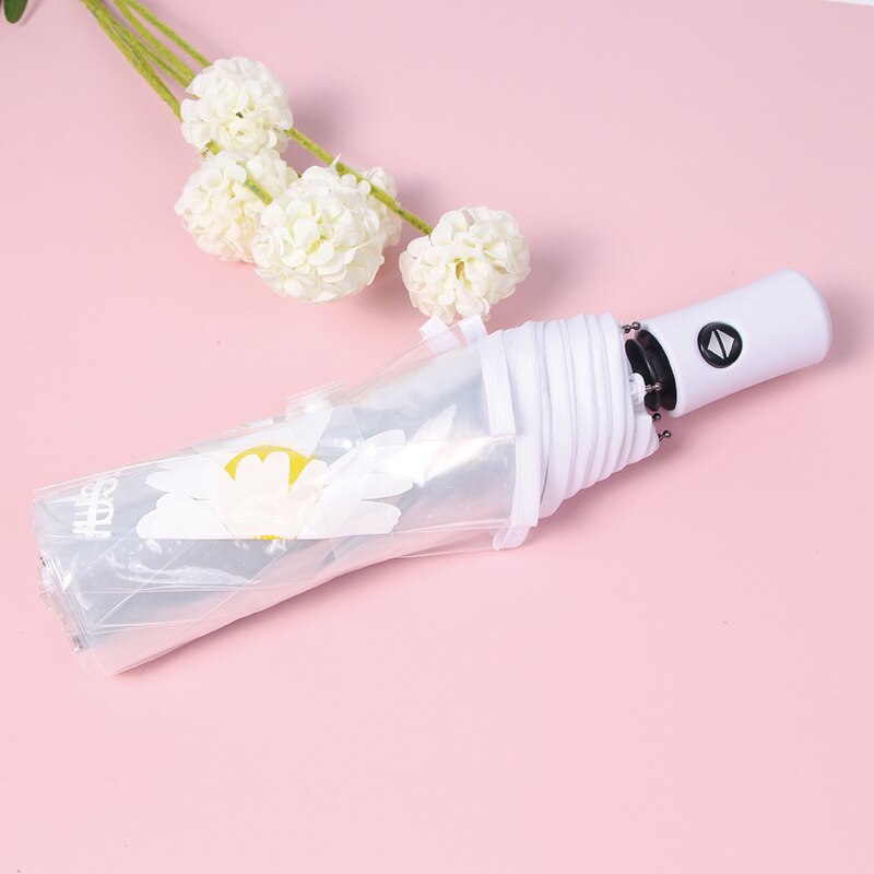 Ombrello automatico piccola margherita POE telone trasparente ombrello dea studente giapponese pieghevole ombrello fiore di ciliegio: white daisy