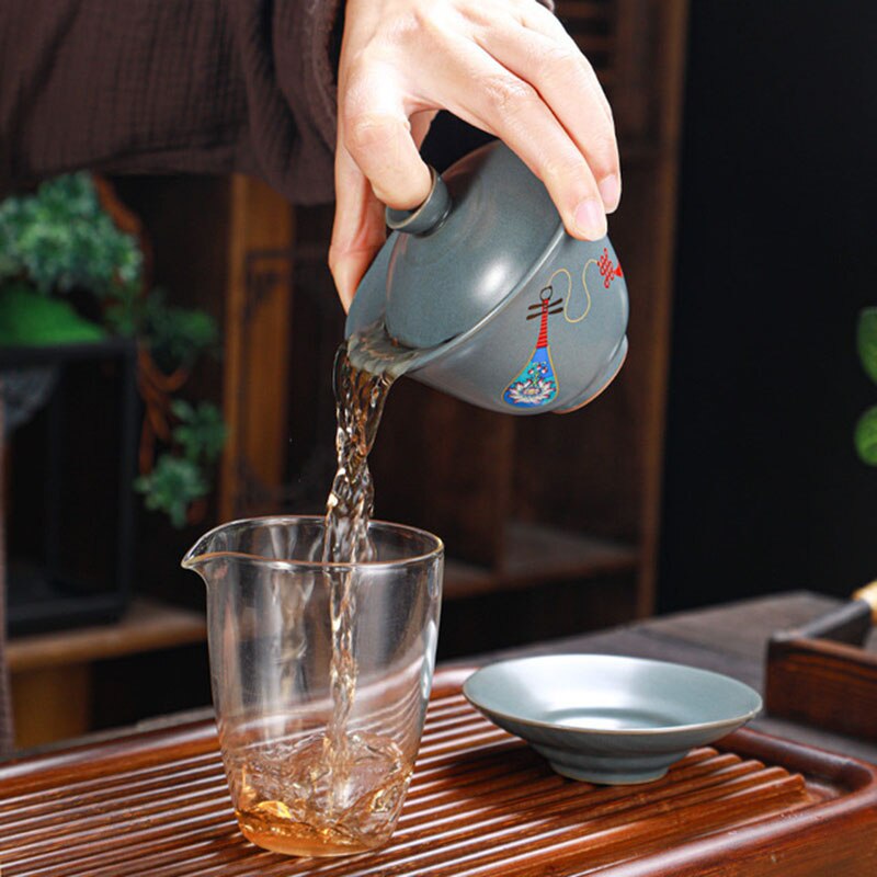 Retro Ceramic Gaiwan Wood-fired Ancient Pottery Tea Bowl Pipa Deer Pattern Tea Cup Kungfu Teaware Kitchen Drinking Tool 190ml