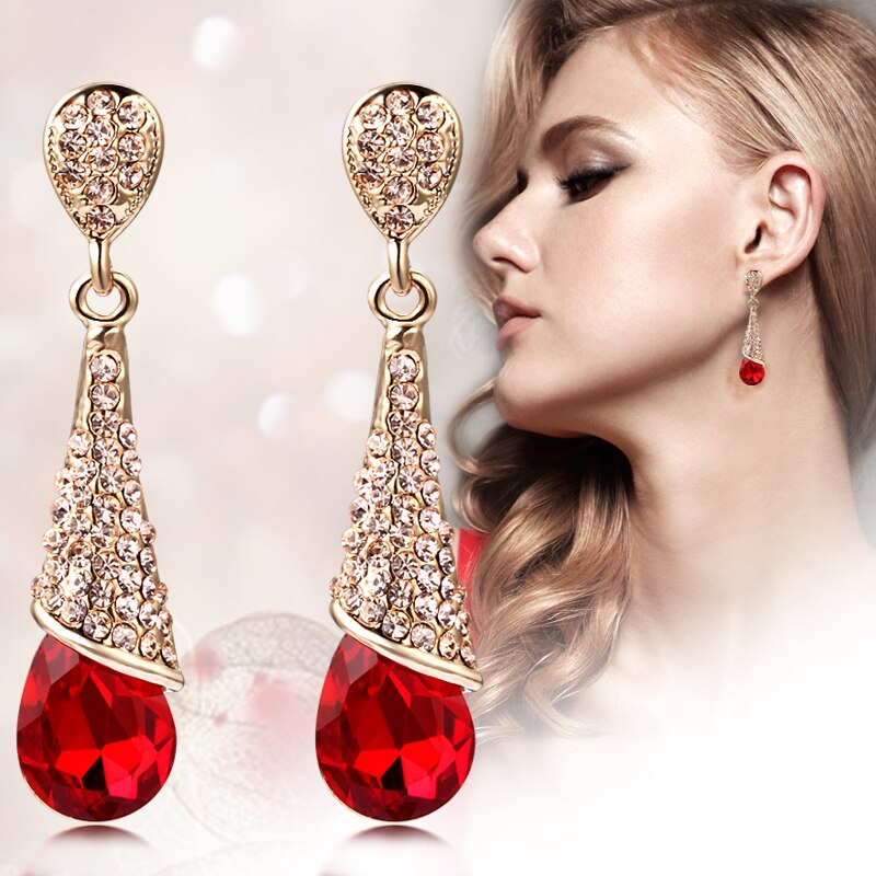 Korean Luxury Rhinestone Crystal Water Long Earrings Jewelry Bride Wedding Earrings Non Pierced Ear Clip Ear Cuff