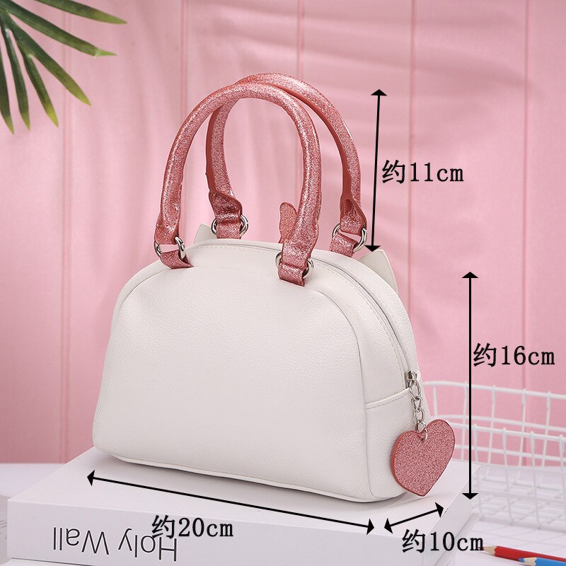 Cartoon Cute Cat Handbag PU Leather Lovely girl Hand bag Ladies Convenient Messenger Shoulder bag White Pink Color Shell package