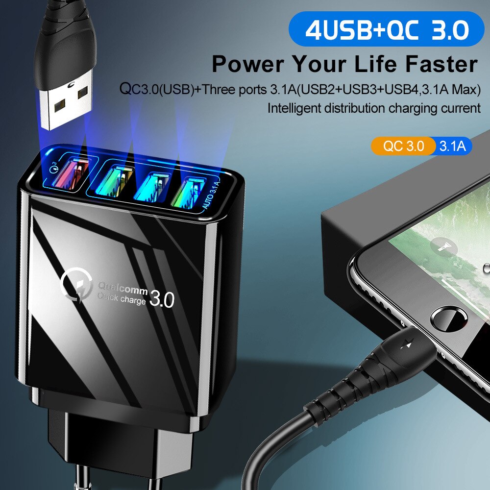 4 usb multi-port charger European standard Mobile phone charger QC3.0 charger travel charger quick charge