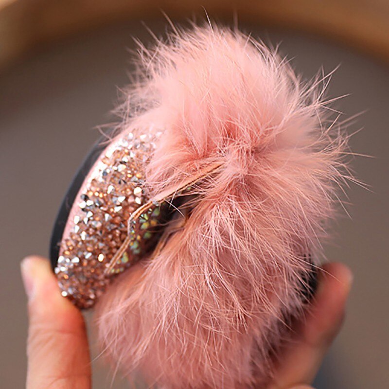 Herfst Winter Meisjes Schoenen Warme Katoen Pluche Fluffy Fur Kids Loafers Met Rhinestone Bow-Gebonden Wollen Flats Kinderen Loafer43