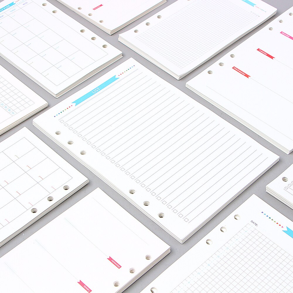 Agenda en espiral con 6 agujeros, planificador con papel interno, diario semanal, Plan mensual para hacer lista, página colorida para cuaderno de hojas sueltas A6/A5