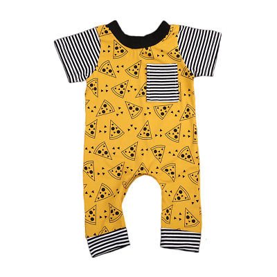 Newborn Toddler Baby Girls Boys Rompers Cookies Print One-piece Romper Striped Yellow Short Sleeve Boy Girl Outfits Clothing