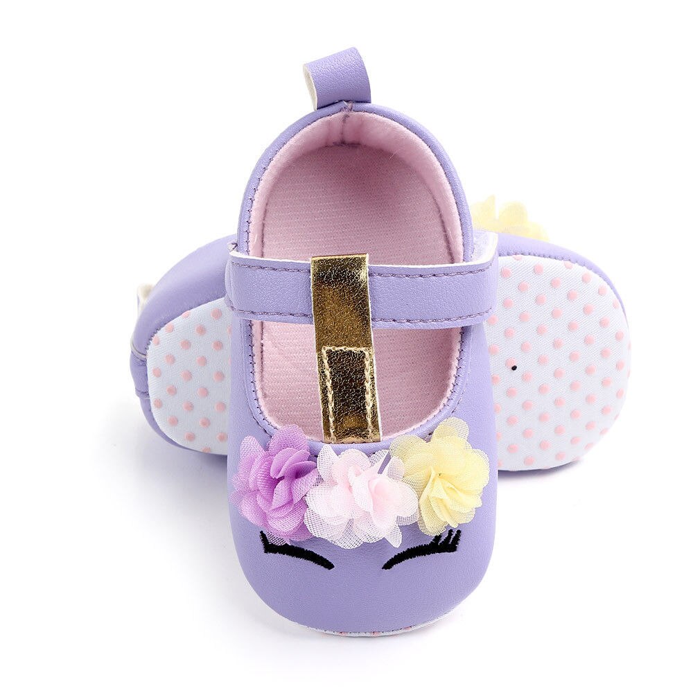 Småbørn baby piger blomst enhjørning sko pu læder sko blød sål krybbe sko efterår first walkers 0-18m