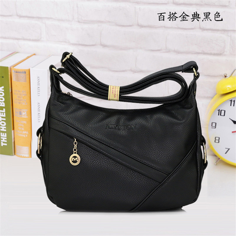 Top femmes Messenger sac femme Litchi cuir moyen sac célèbre dames sac à main moyen âge femme sacs à bandoulière: BLACK