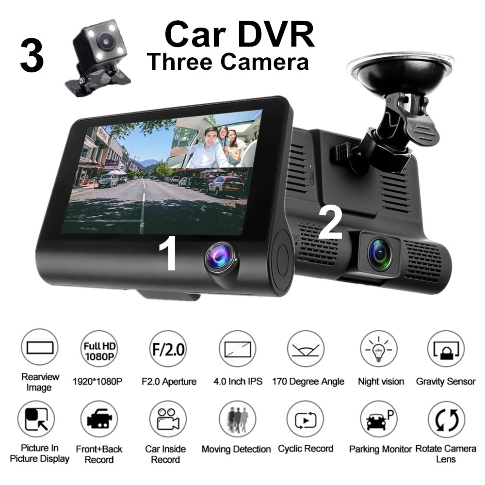 1080P 4'' HD Car DVR 3 Cameras Dual Lens With Reversing Camera Video Recorder Auto Dvrs Dash Cam Camcorder 32G TF Max LB4