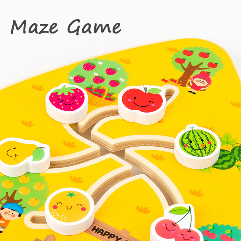 Tableros de laberinto Montessori, juguetes de madera, fruta Animal, rompecabezas deslizantes con forma Digital, juego a juego, juguetes educativos de aprendizaje para niños
