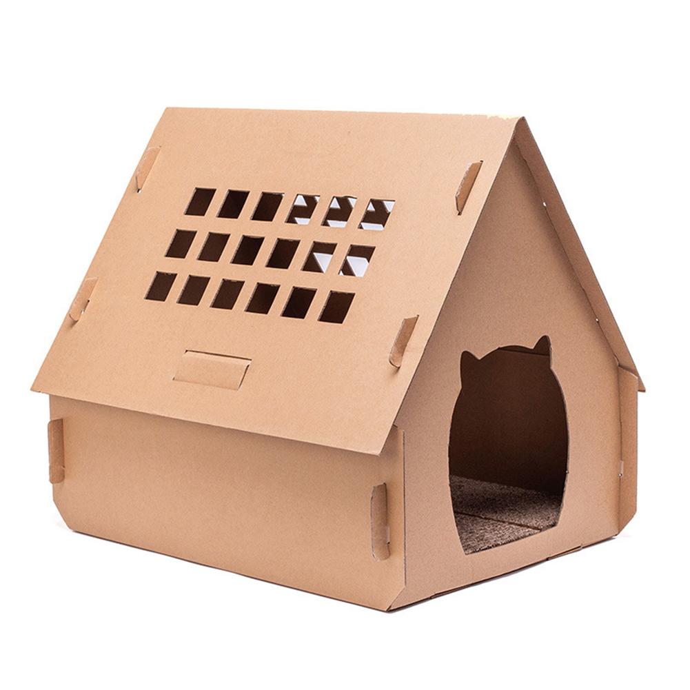 Cats House Cat Bed Corrugated Cat Scratching Post DIY Foldable House For Cats Kittens Hamster Wood House: B