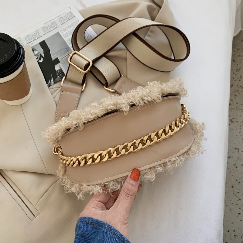 Lamswollen handtas schelpvormig crossbody tas voor dames