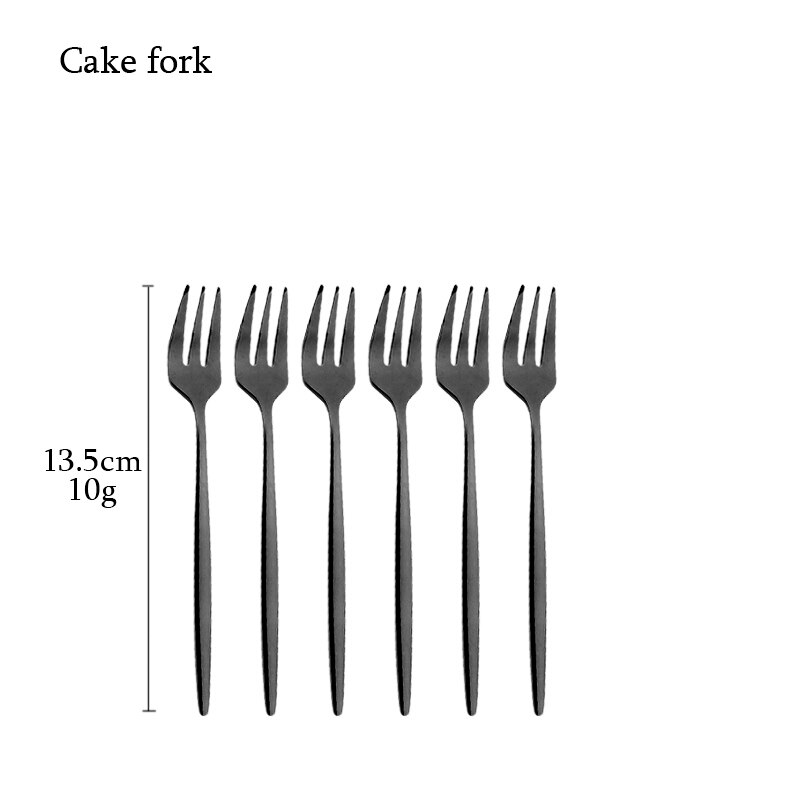 Knife Dessert Fork Long Handle Spoon Chopsticks Dinnerware Stainless Steel Black Flatware Cutlery Set Tableware Silverware Set: Cake fork 6p