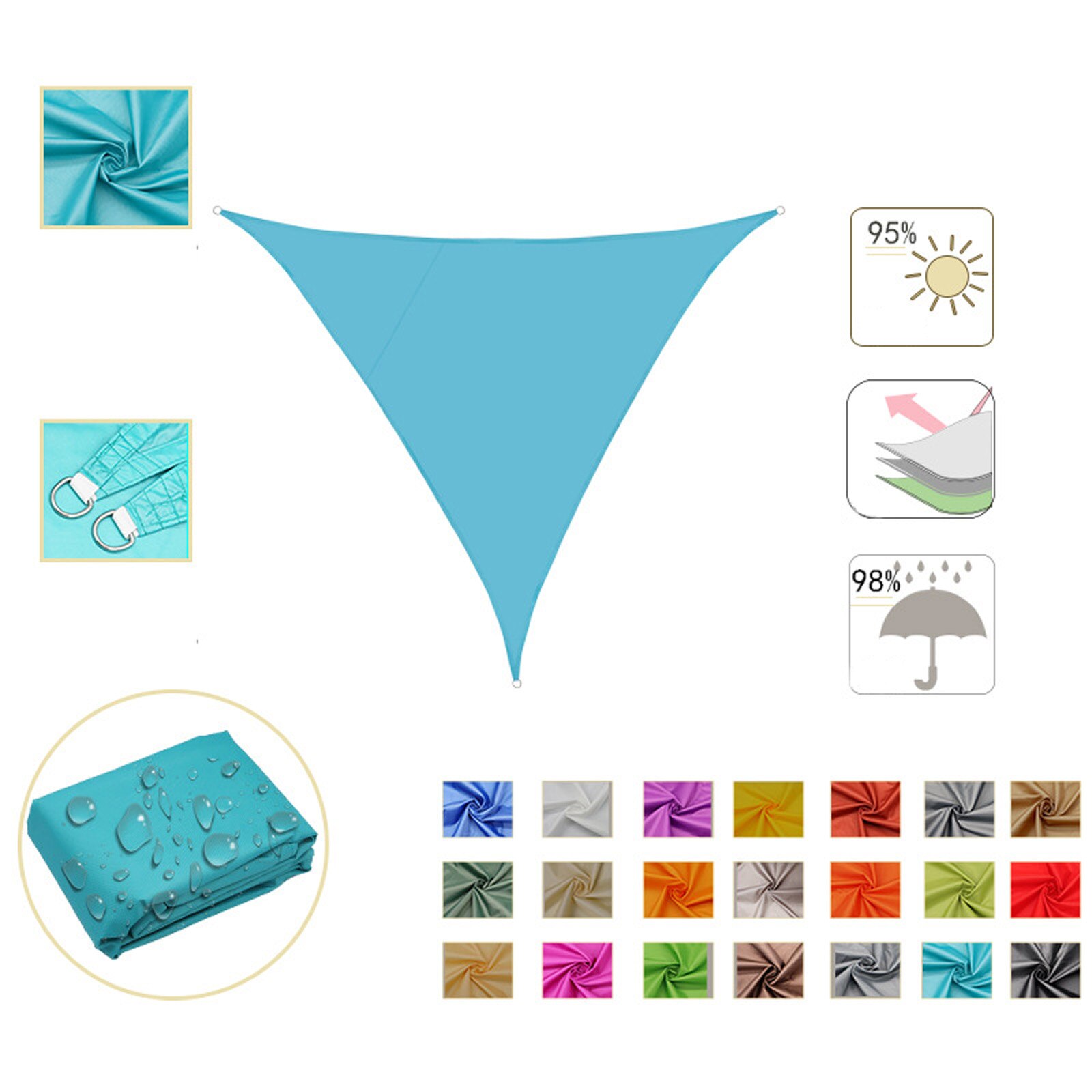 Outdoor Shade Sail 3 Ropes Sunshades Awnings Anti-UV Courtyard Summer Sunscreen Black UV Protection Waterproof Open Air Triangle