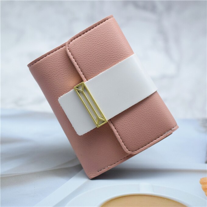 Dames portemonnee en tas van pu leer zwart/blauw/bruin/grijs/roze korte slanke dames portemonnee creditcardhouder portemonnee hoesje: Roze