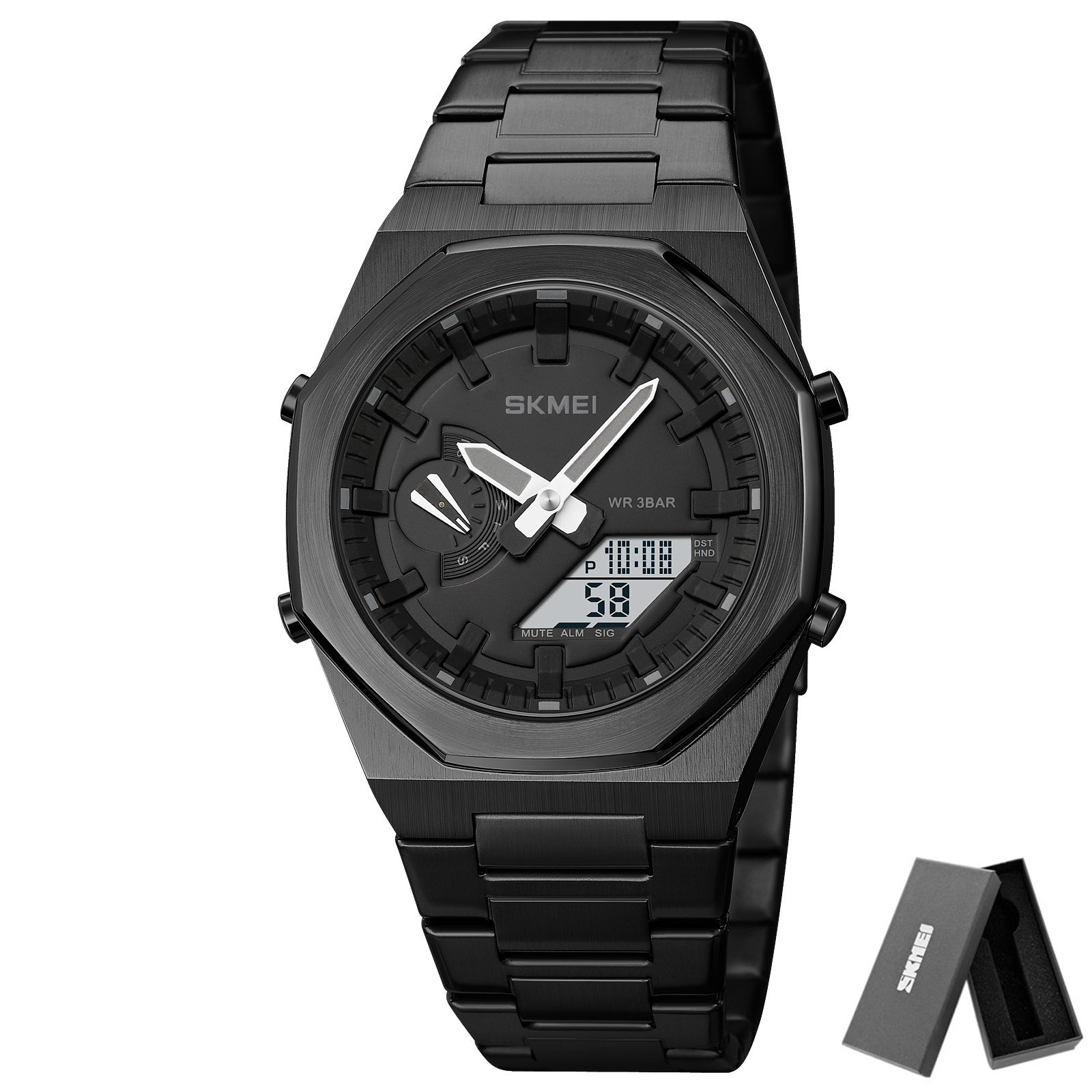 Skmei 1816 klokker uformell forretningsklokke kvartsklokke lys dato vanntett armbåndsur relogio maskulin herre sport: Svart