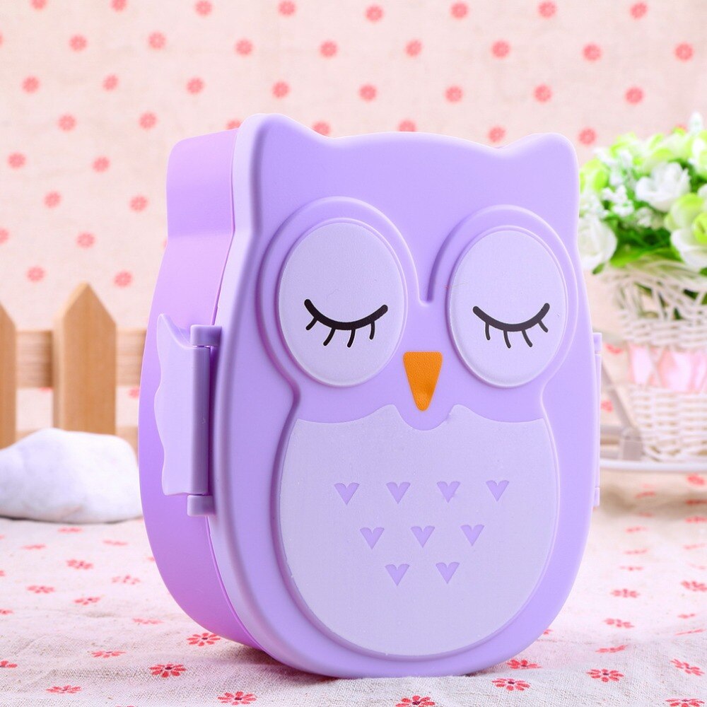 Caja de comida de búho de colores Kawaii, recipiente tipo Bento para horno microondas, vajilla, de cumpleaños para niños, caja de almacenamiento de alimentos para bebés: Purple