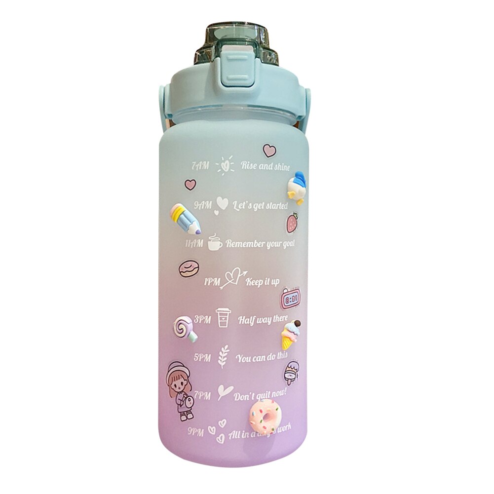 2L Große Kapazität Wasser Flasche mit prallen Kappe Timeline Erinnerung draussen Sport und Fitness Dicht Peeling Tasse mit aufkleber: Gradient Grün