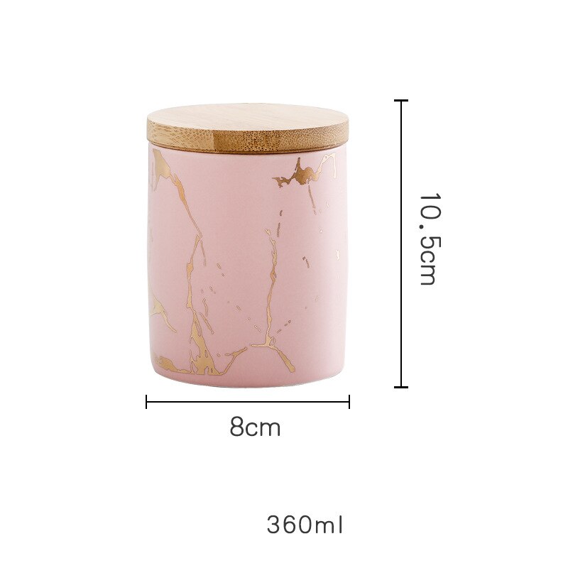Marble Pattern Ceramic Storage Bottles Jars With Wooden Cover Sugar Shaker Spice Jar Kitchen Accessories Ceramics Storage Jar: pink