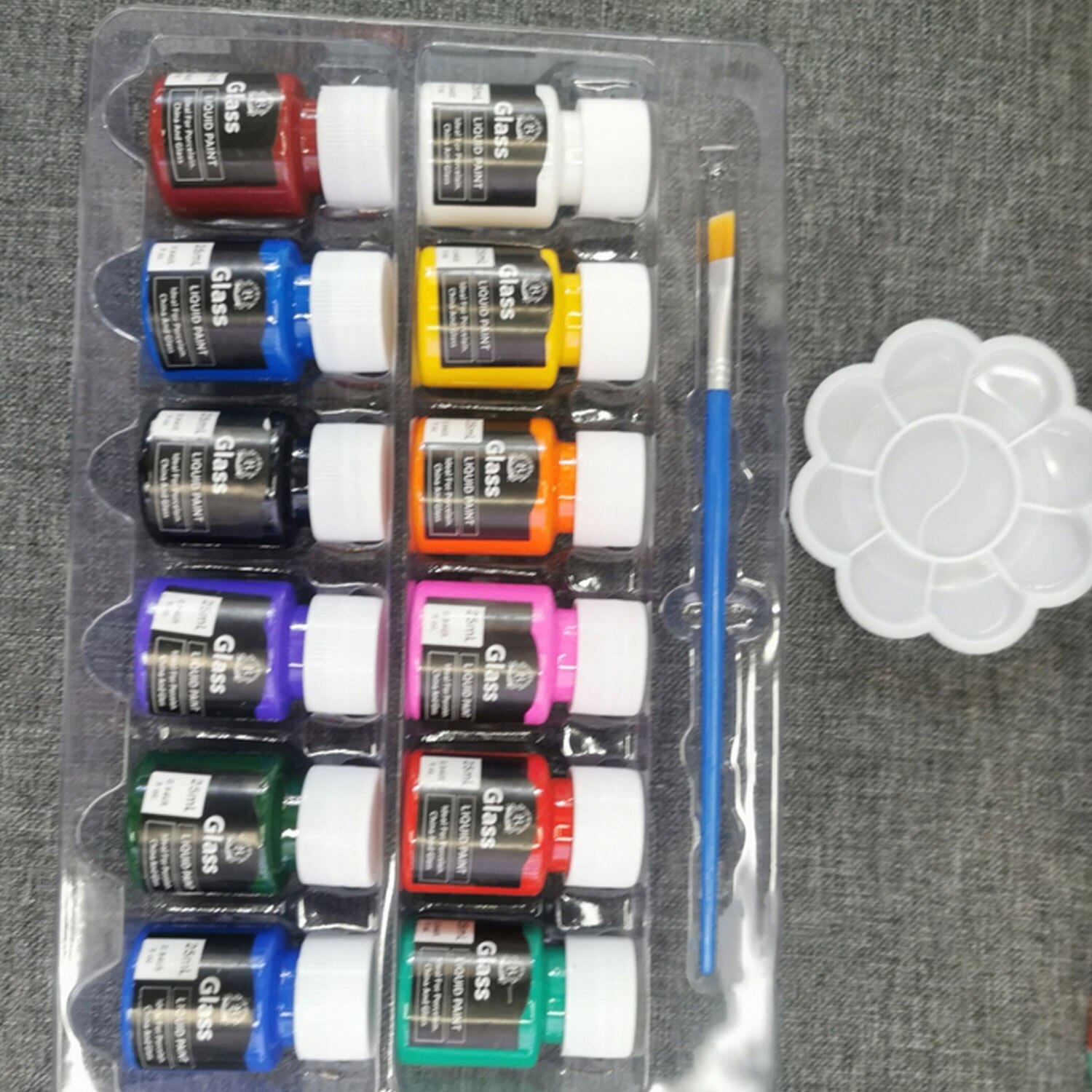 12pcs 25ml Glass Liquid Paint with 1 Painting Brush 1 Palette for Beginners Students DIY Drawing Art Crafts Projects