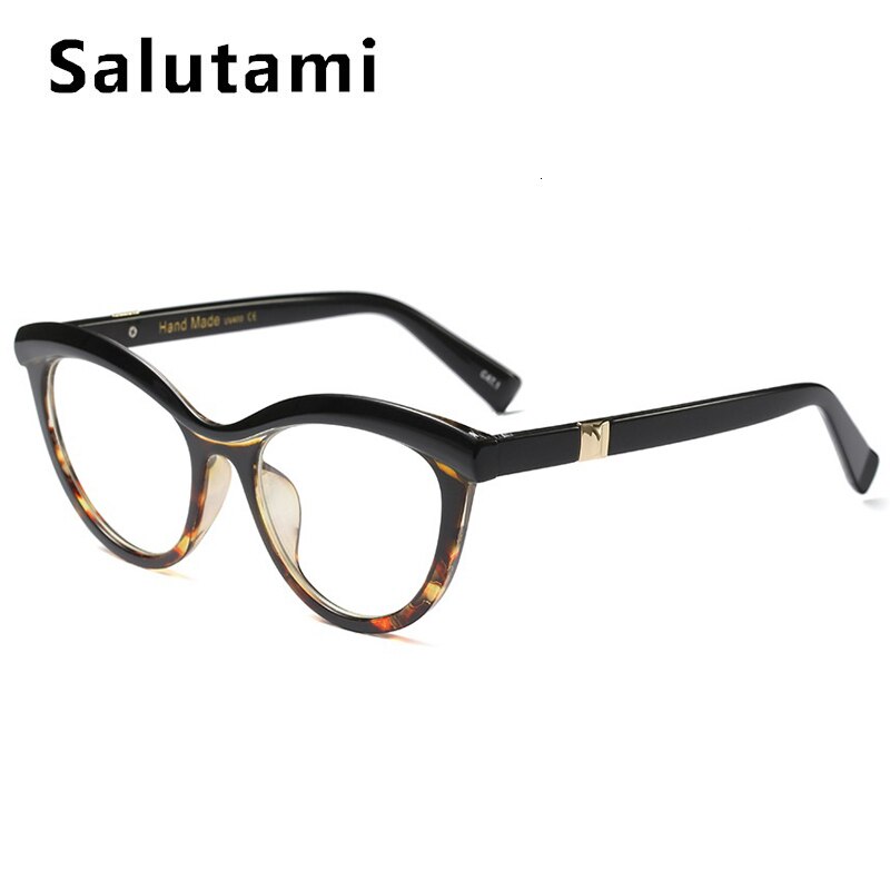 Øjenbue stel rød leopard brille stel til kvinder luksus mærke rund cat eye klare briller kvindelige transparente nuancer: Sort leopard klar