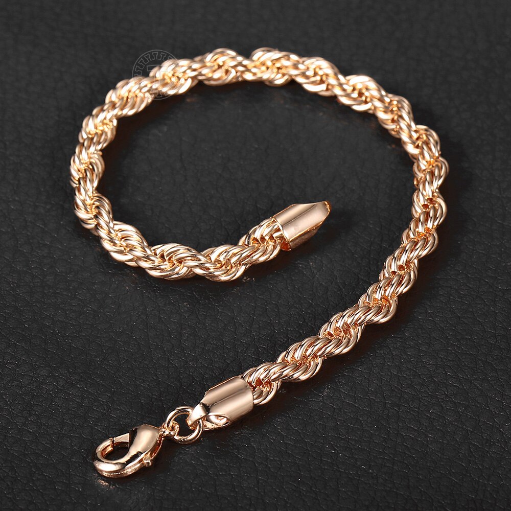 Bredde 5/6mm 585 rose guld reb kædesmykker sæt snoet halskæde armbånd til kvinder mænd smykker  cs19