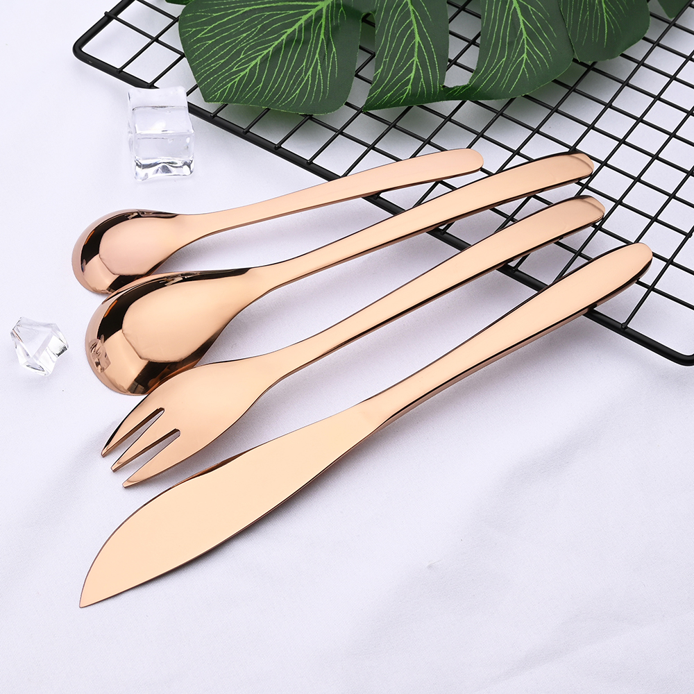Rose Gold Tableware Set Mirror Silverware Set 304 Stainless Steel Cutlery Kitchen Knife Spoon Flatware Western Dinnerware Set