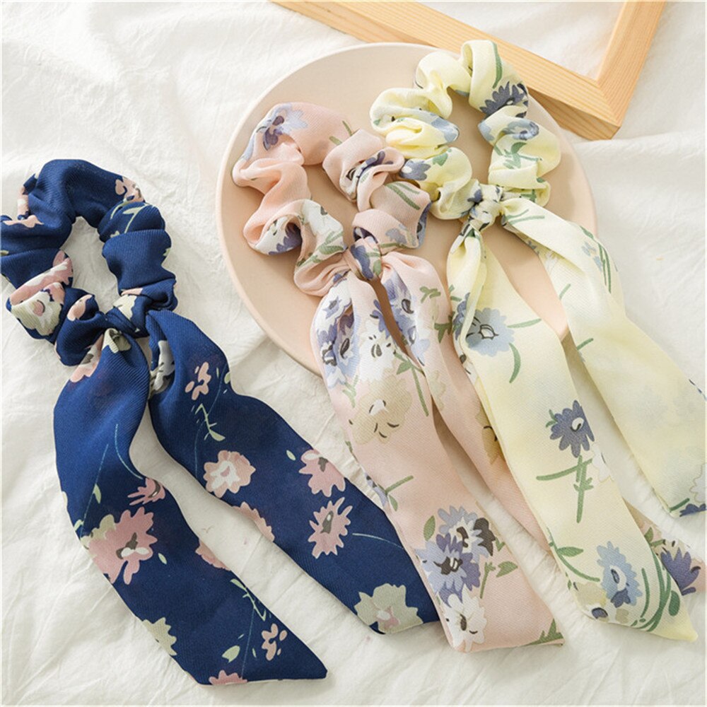 Chiffon Streamers Ponytail Tassel Hair Ring Ribbon Women Hair Rope Bow Hair Accessories Tied Hair Style Tool