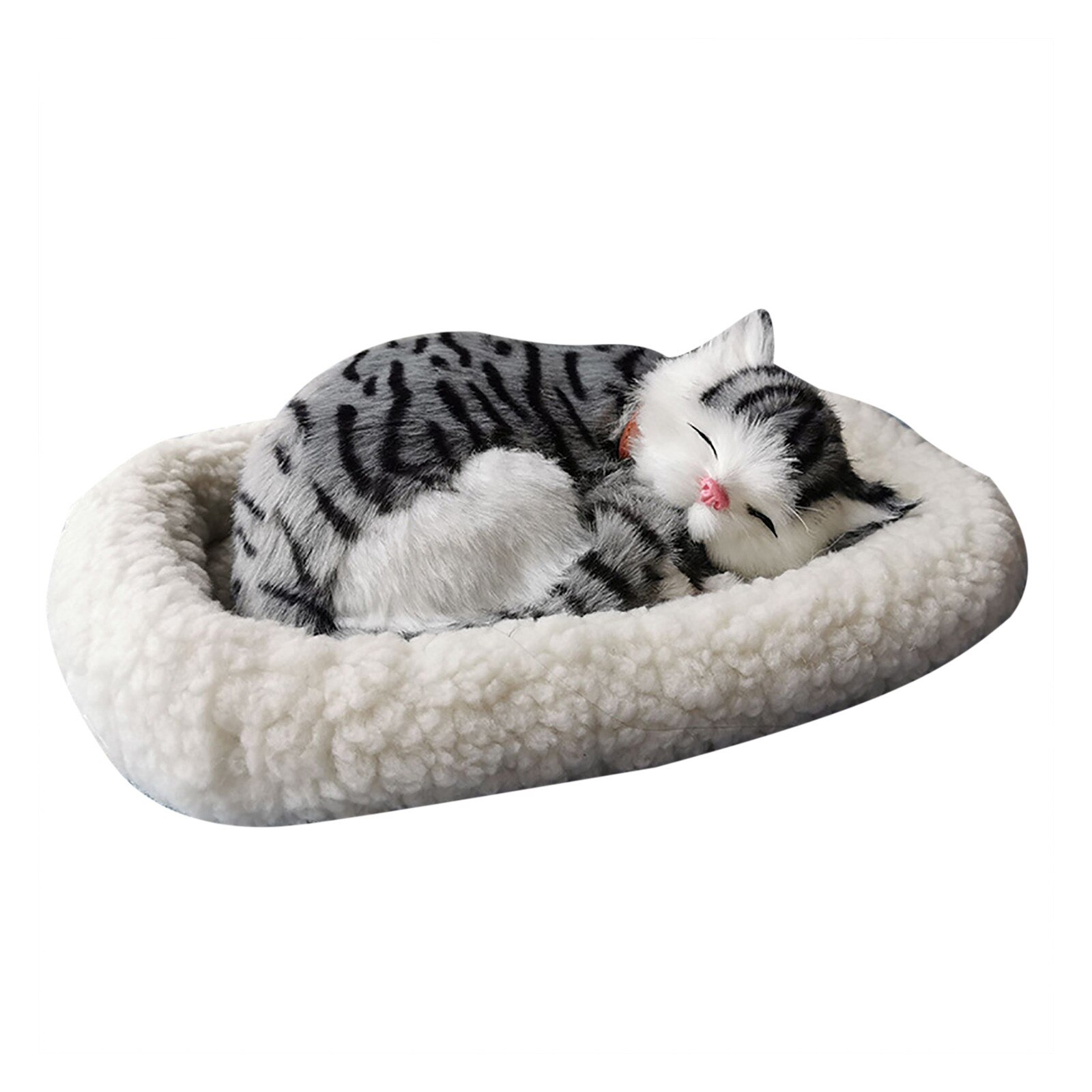 Realistic Sleeping Plush Breathing Cat Furry Dog With Mat Animals Decor Sleeping Breathing Cat Baby Toys Plush Toys