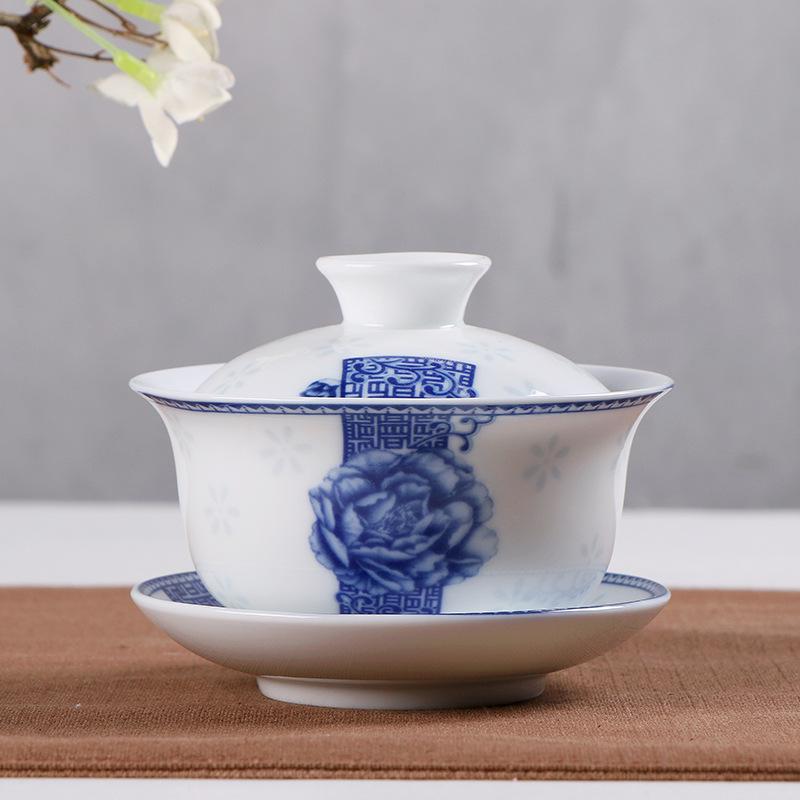 1 stk 150ml keramik gaiwan te terrin kinesisk stil porcelæn grydesæt rejse kedel håndmalet tekopper te tilbehør: 6