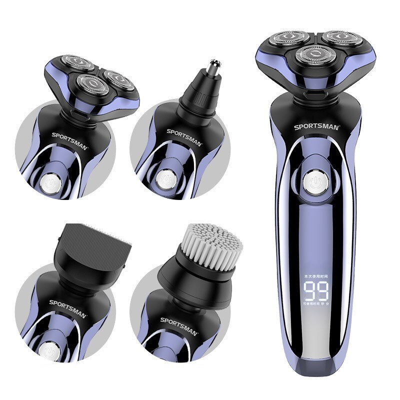 Vådtør 4d elektrisk barbermaskine til mænd skæg hårtrimmer elektrisk barbermaskine genopladelig skaldet barbermaskine lcd display grooming kit