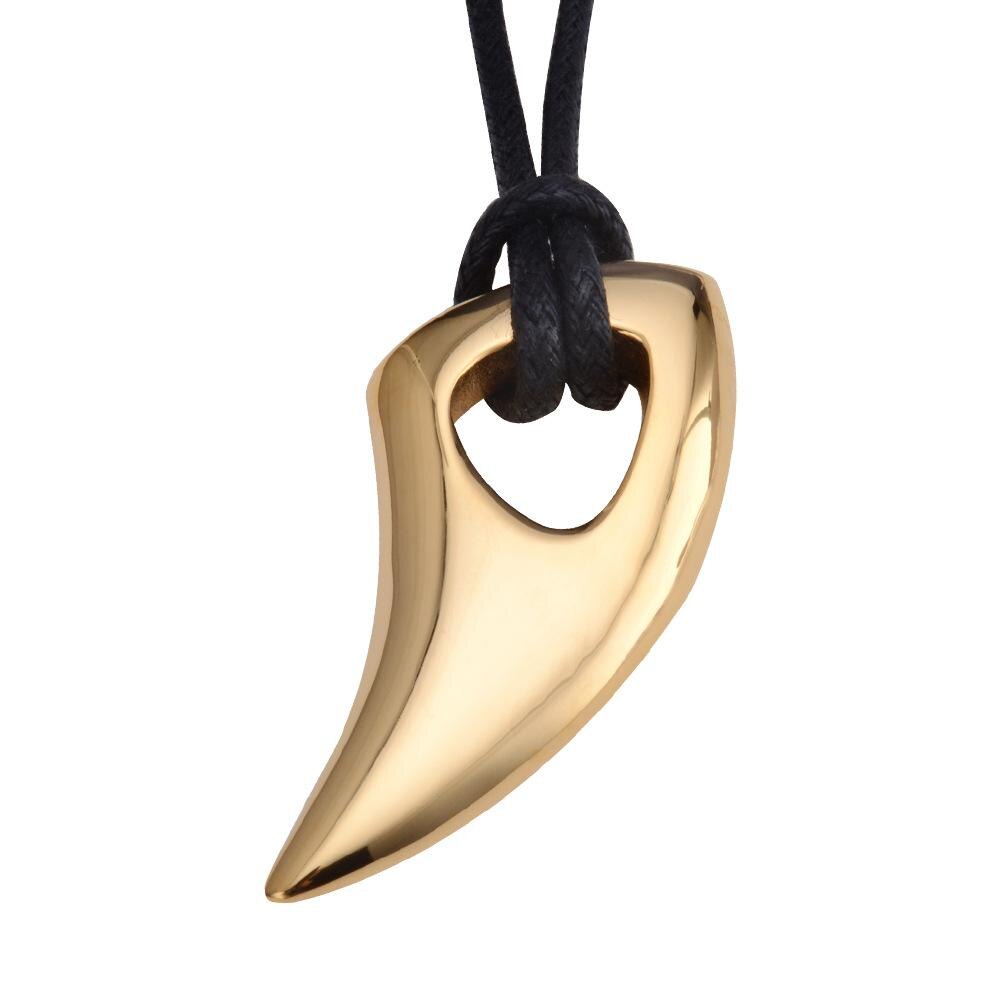 Wolf Tooth Men Necklace - National Wind Titanium Steel Wolf Head Pendant Necklace With Leather Rope Jewelry Colar Choker: Gold-color