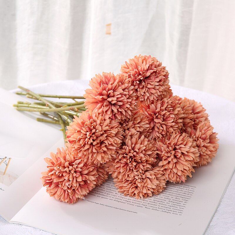 3/5Pcs Hortensien Künstliche Blumen Bouquet Für Home Schlafzimmer Dekor Hochzeit Dekoration Handwerk Vasen Blume Anordnung Zubehör: M / Orange