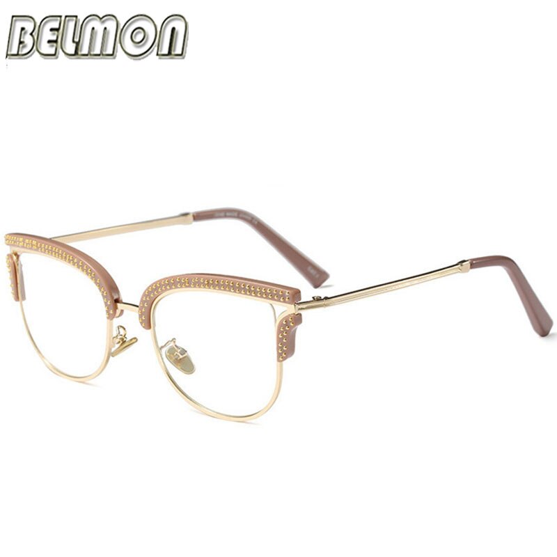 Belmon Optical Eyeglasses Women Prescription Spectacles Diamond Glasses Frames Transparent Clear Lens Eyewear RS824: 97518 Coffee