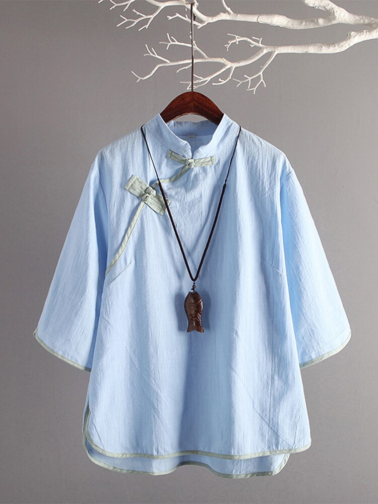 Nagodo chinois tunique Top traditionnel chinois vêtements améliorés Zen manches lâche lin hauts femmes coton Cheongsam chemise