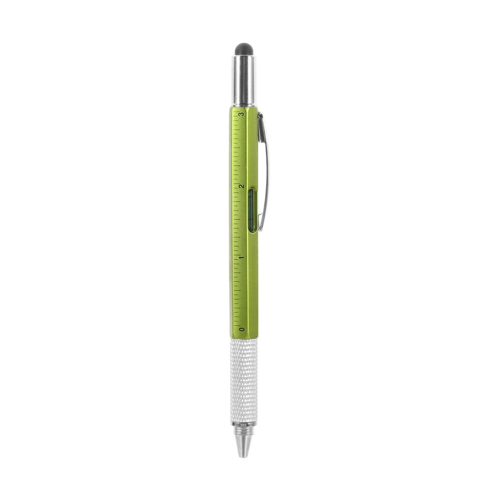 Multi-functional Capacitive Pen with Screwdriver Spirit Level Ballpoint Pen Mobile Phone Screen Touch Gadgets Construction Tools: green