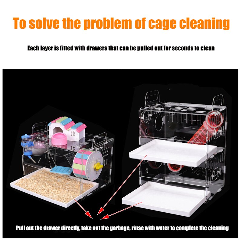 Transparent acrylique Hamster maison petite Cage pour animaux de compagnie surdimensionné Villa cobaye base Cage jouet fournitures paquet nid avec le tuyau