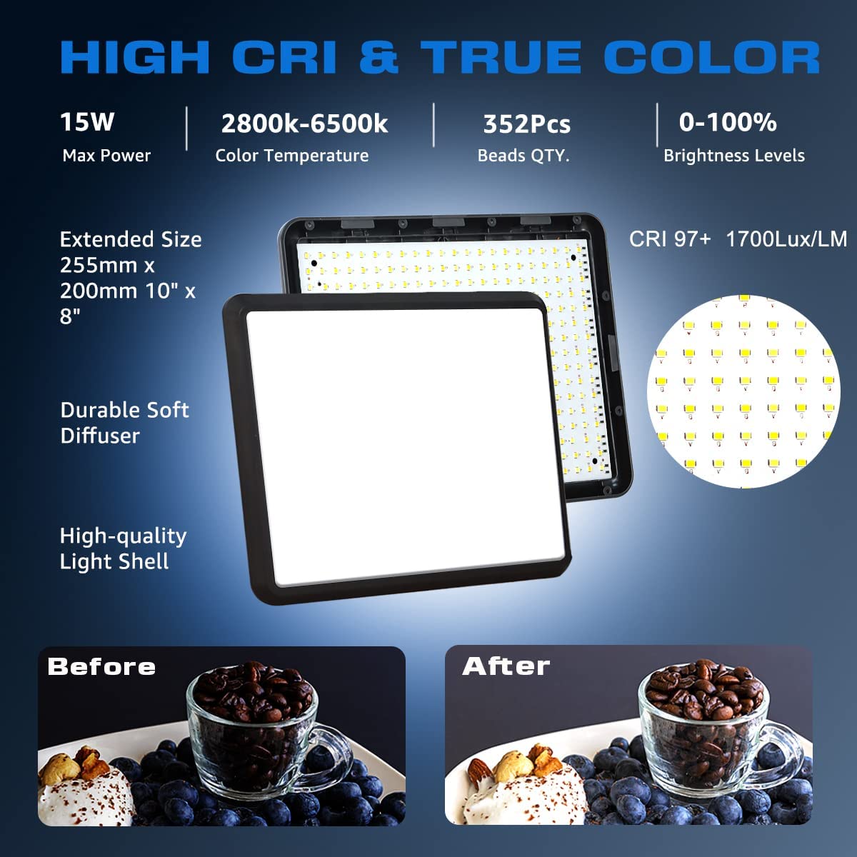 Led-videolampa dimbar fotografering kontinuerlig belysning justerbar stativstativ bärbar fyllningslampa för fotostudiofotografering