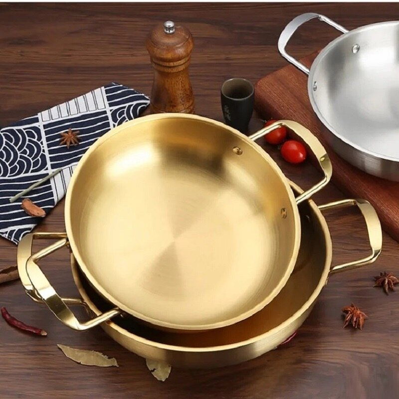 Olla de Ramen de acero inoxidable coreana, olla de mariscos, estufa de cangrejo dorado, olla seca, Mini olla portátil, herramienta de cocina, utensilios de cocina