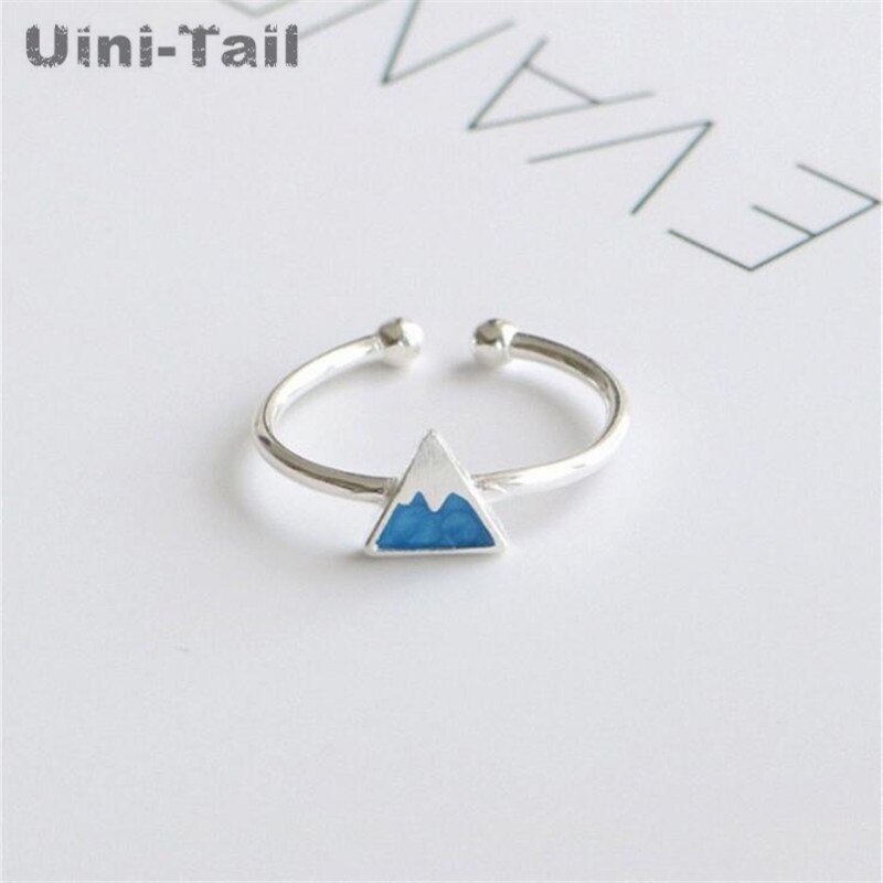Anel de abertura epóxi uini-tail, novidade de 925 prata de lei, azul, neve, anel triangular da moda coreana joias,