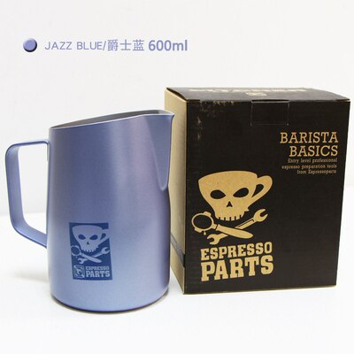 Rvs Espresso Koffie Pitcher Melk Opschuimen Jug Barista Latte Cafe Cilinder Schuine Mond Pull Bloem Cup Tip Mond: Jazz Blue 600ml