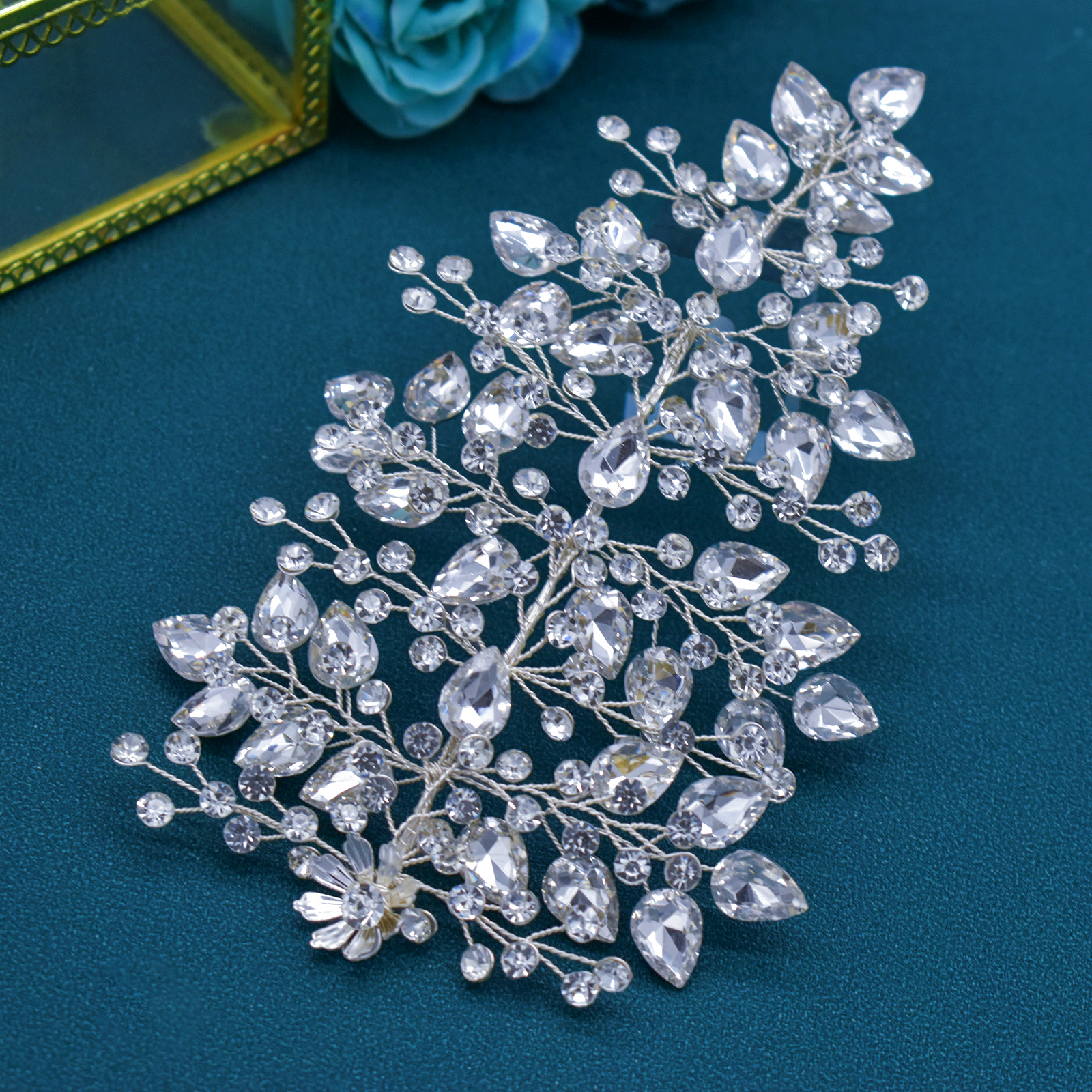 A422 pieza de pelo de novia de plata, diademas de boda brillantes, Tiaras hechas a mano, accesorios para el cabello de boda, joyería para la cabeza, tocado de novia: Oro