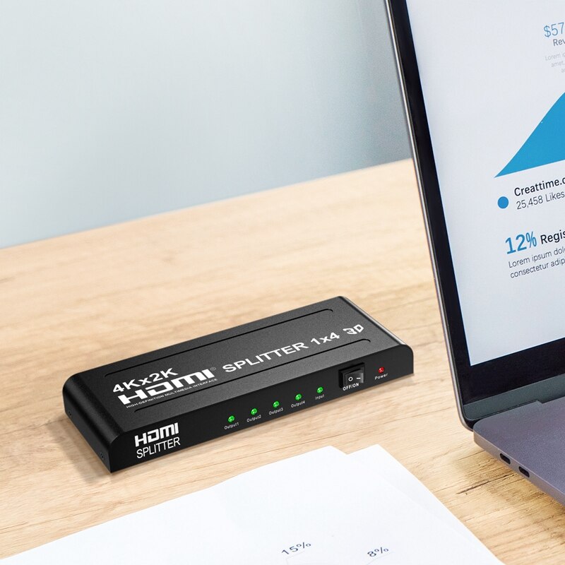 HDMI Splitter 1X 4 4K x 2K Large Video HD On-Screen Splitter HDMI 1X 4 Switcher for Desktop Computers, Laptops, HD Cameras, HD T