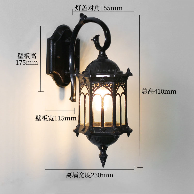 Lámpara de pared para pasillo, de estilo europeo, para exteriores, lámpara impermeable para pared de patio, simple, para villa, puerta, balcón, pasillo, luz de pared retro: black