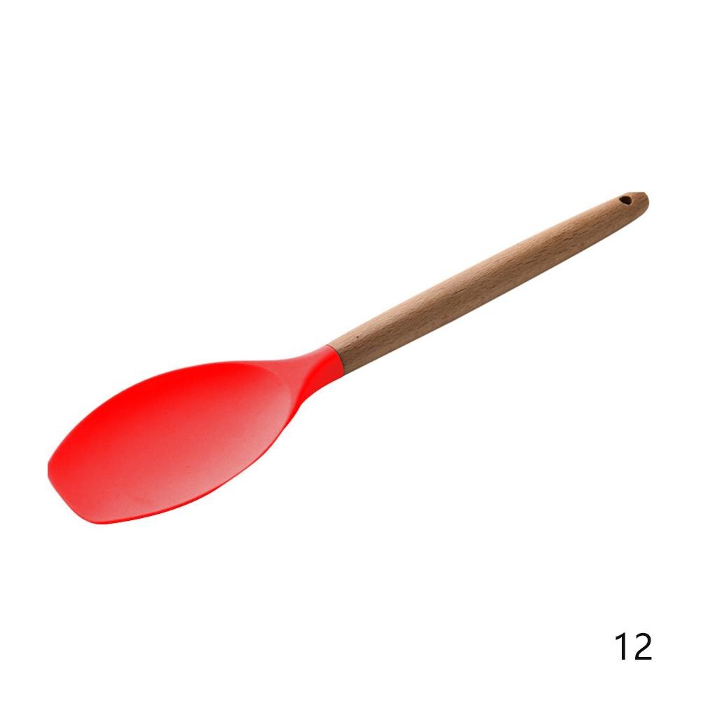 Wood Silicone Cooking Cake Utensils Natural Wood Handle Cooking Tools Turner Tongs Spoon Spatula Bakeware Kitchen Tools