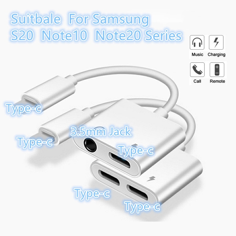 USB C Adapter For Samsung Note 20 10 S20 Fe Ultra A8 Plus Huawei P40 Mate 40 30 Pro Audio Charger Connector Dual Type C Splitter