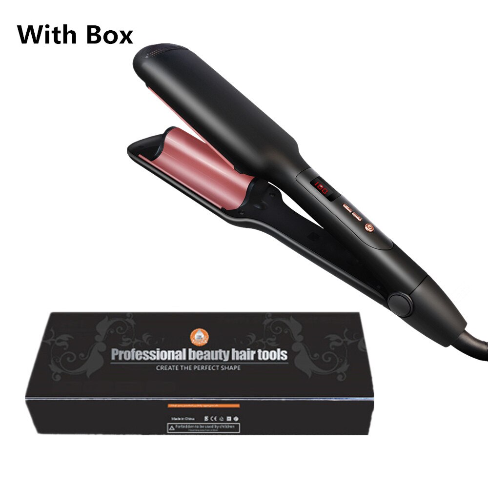 Ceramic Hair Waver Hair Curler 3 Barrels Big Wave Curling Iron Ceramic Fluffy Deep Wave Corrugation Beach Waver Curler: Black With Box / UK