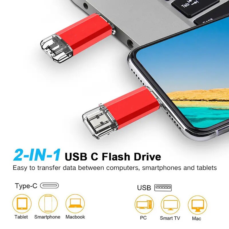 Type-C 2 in 1 OTG 128GB 64GB Pendrive High Speed USB Flash Drive OTG Pen Drive 64GB 128GB 2 in 1 Type C OTG USB Flash Drives