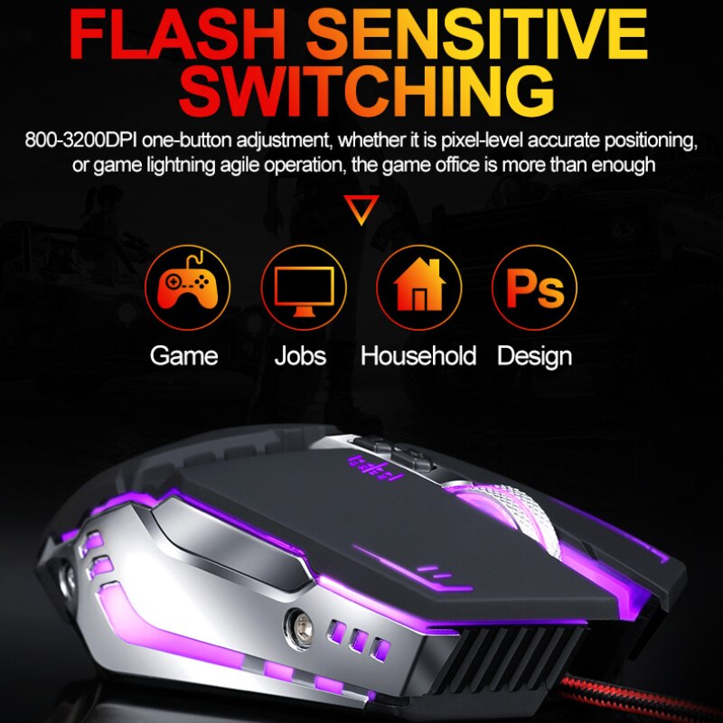 Mouse da gioco cablato professionale 7 pulsanti 3200DPI LED ottico USB Mouse per Computer Mouse da gioco Mouse da gioco Mause per PC laptop Gamer