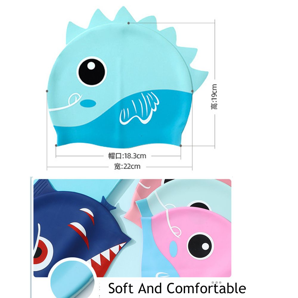 Childrens Waterproof Junior Cartoon Cap Shark Fish Character Swimming Cap Kids Swim Hat Silicone Swim Hat