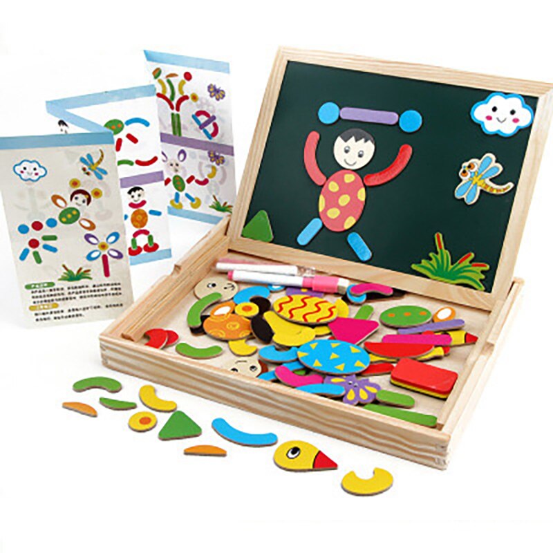 Jeu de puzzle magnétique en bois avec motifs