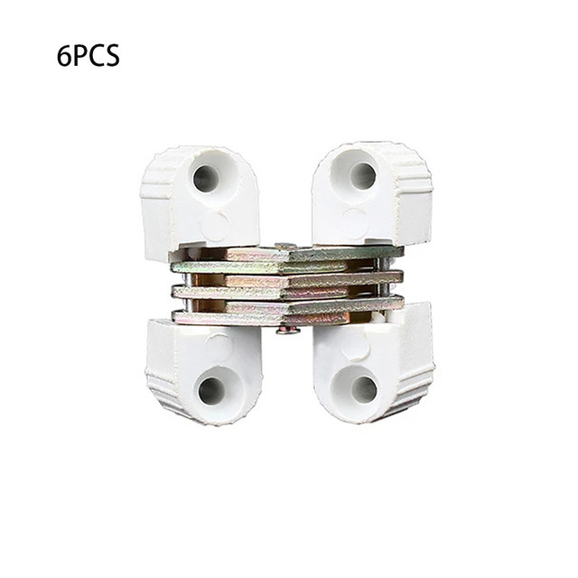 6*Hidden Hinges Plastic + Iron Invisible Folding Door Barrel Cross Hinge Plastic Invisible Concealed Hinge: White